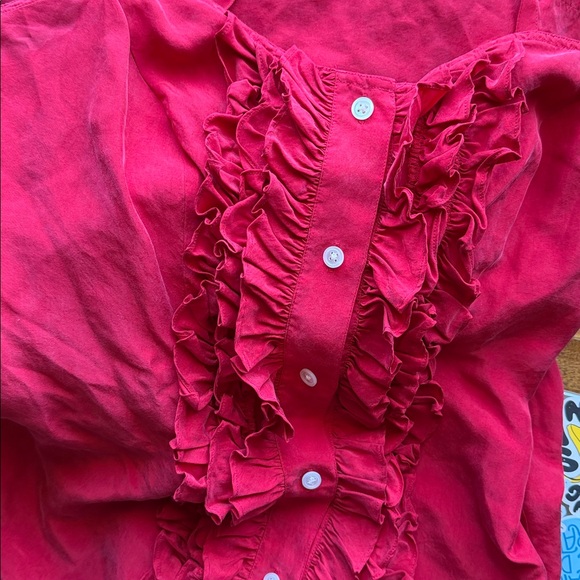 DKNY Red Satin Ruffle Button-Front dress - Picture 3 of 3